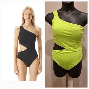 Michael Kors Limeade Color One Shoulder Cutout One Piece Swimsuit